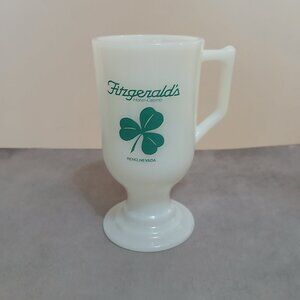 Vintage Fitzgerald's Hotel-Casino Reno, NV-Milk Glass Irish Coffee Mug-Shamrock